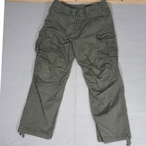 HM Relaxed Fit Cargo Pants Olive Green Elastic Waist Drawstring Utility Size L